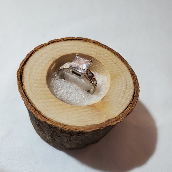 CZ Silver Travel Engagement Ring, Size 8 - Picture 2 of 3